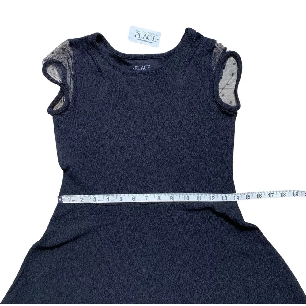 Girls Mesh Dot Stretch Jacquard Dress‎ Black Large 10/12 The Childrens Place $35